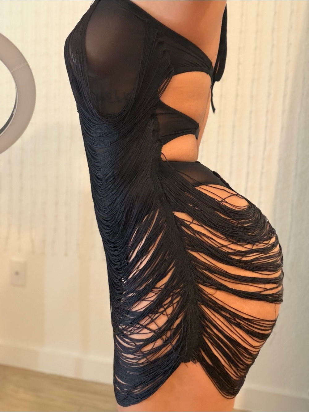 Black Fringe Mini Dress - Picture 3 of 5